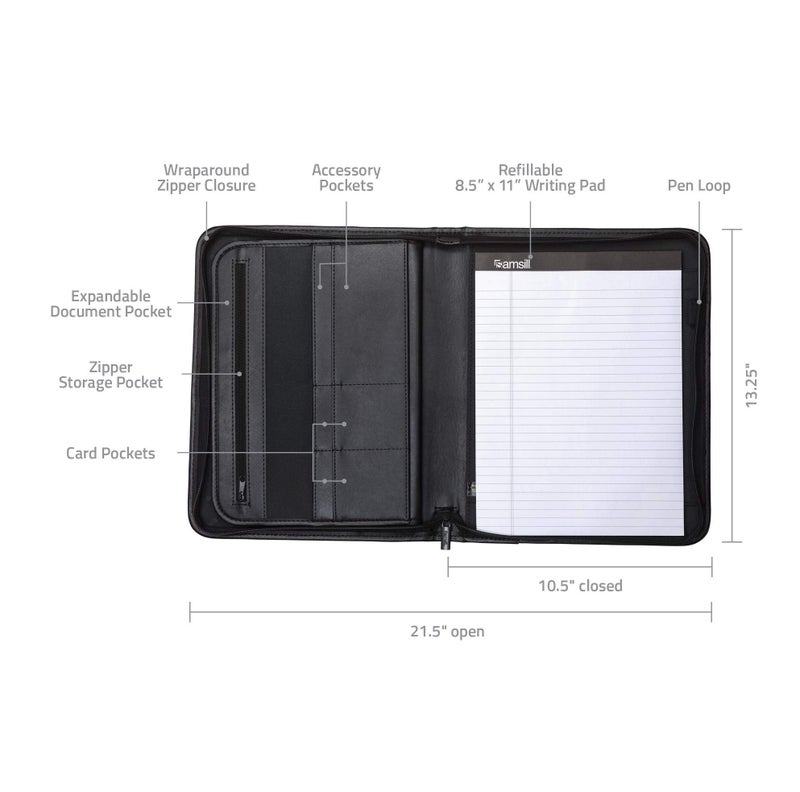 Samsill Professional Padfolio with Secure Zippered Closure  10.1 Inch Tablet Sleeve  and 8.5 by 11 Inch Notepad  Black  Full Size (70820) - Image 3